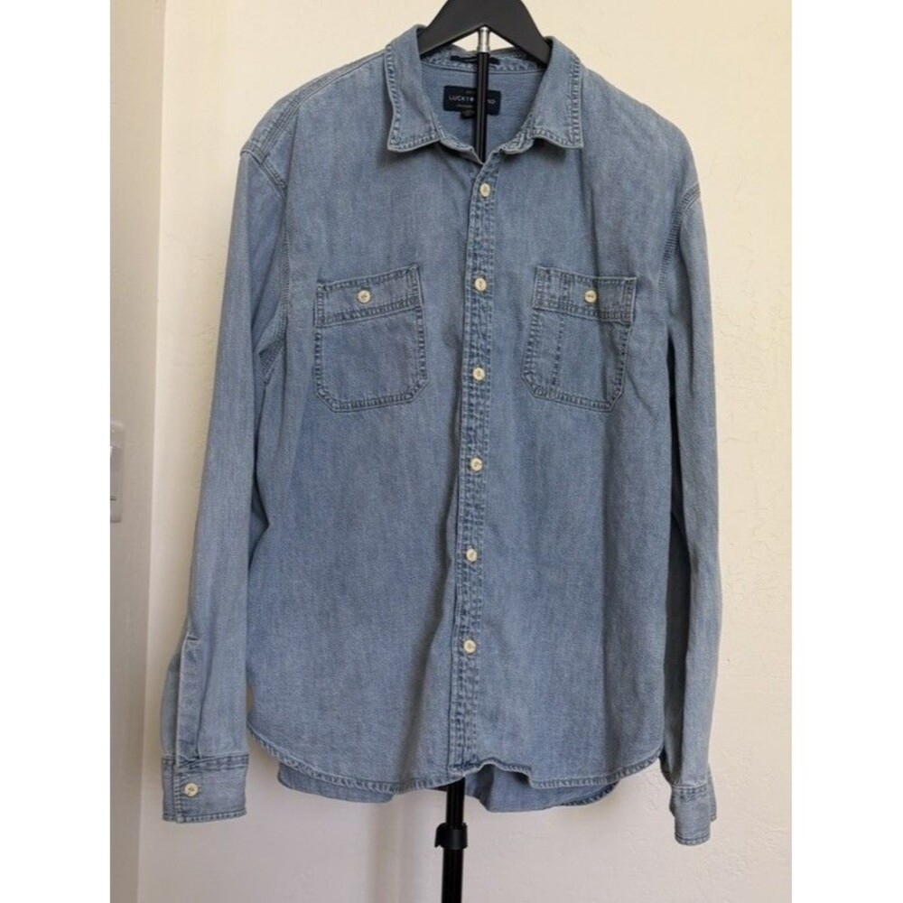 Lucky Brand Men’s XXL Denim Chambray Work Shirt Large Button Up Classic Western